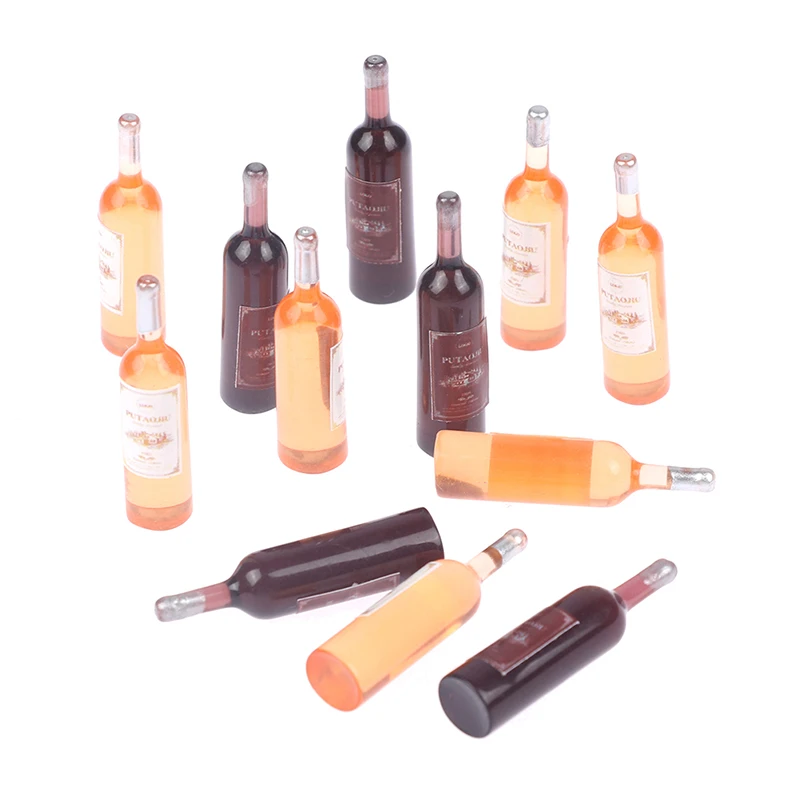 Casa de muñecas en miniatura, botellas de vino tinto, juguetes de comida de cocina, 10 piezas, 1/12