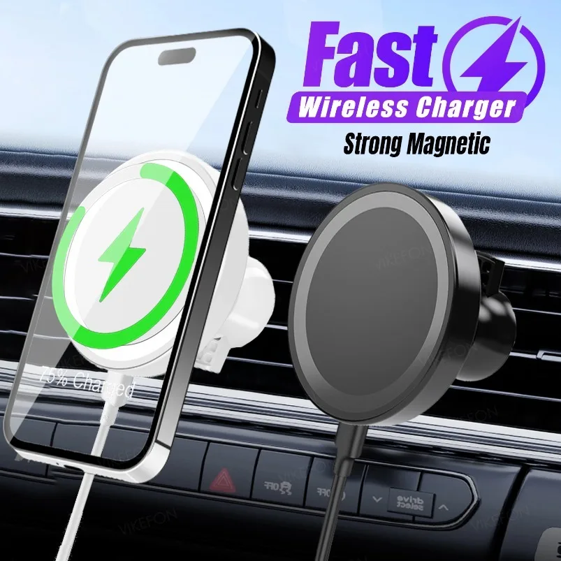 Magnetic Car Air Vent Phone Holder and Wireless Charger Stand with Fast Charging Capability