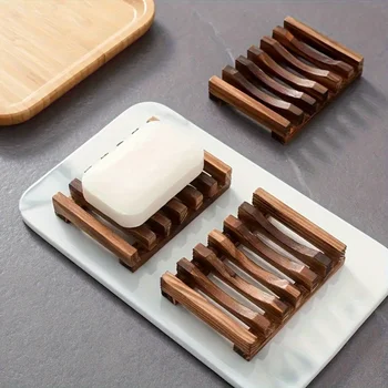 Elegant Wooden Soap Dish with Self-Draining Design - Perfect for Bathroom Decor and Organization, Natural Wood Finish  soap box