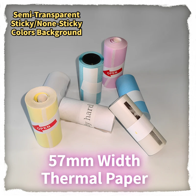 3 Rolls Color Sticker Thermal Paper Label Paper Sticker Photo Papers for PeriPage PAPERANG Poooli 57mm width Photo Printer thermal paper,printer sticker paper,photo paper,printing paper,thermal paper roll,printing label sticker,thermal printer paper