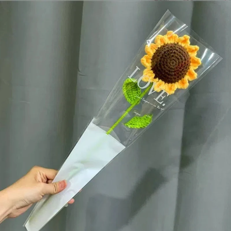 Artificial Flowers 1pc Crocheted Flowers Artificial Bouquets Handmade Rose Sunflower Tulips Wedding Party Decor Birthday Gift