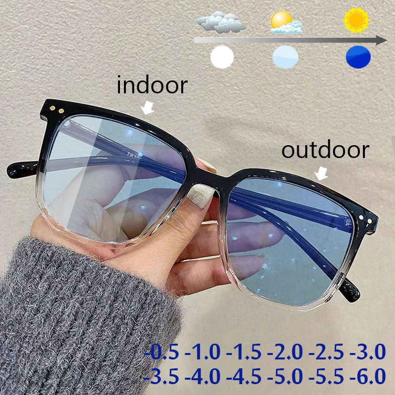 

Oversized Photochromic Blue Light Blocking Myopia Glasses Nearsighted Eyeglasses Men Women Sunglasses Goggles Diopter 0 To -6.0