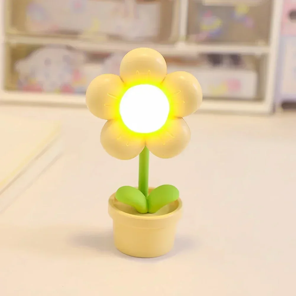 Mini LED Flower Night Light Cute Small Table Lamp Desktop Ornament Bedside Bedroom Ambient Lights Children Toy Kids Holiday Gift
