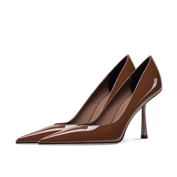 Temperament Fashion Pointed High Heels Sexy New Patent Leather Shallow Mouth Black Single Shoes Fashion High Heels Women's Shoes 1