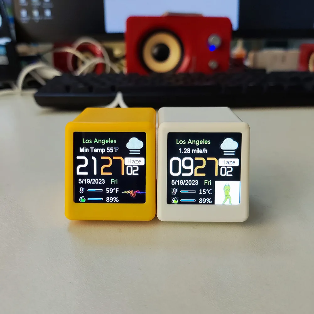 Digital Clock Table Clock Weather Clock LCD Digital Clock Digital Desk Clock Digital Table Clock Mini Desk Clock Mini Weather Clock MINI Size Smart WIFI Weather Station Clock for Gaming Desktop Decoration. DIY Cute GIF Animations and Electronic Album function