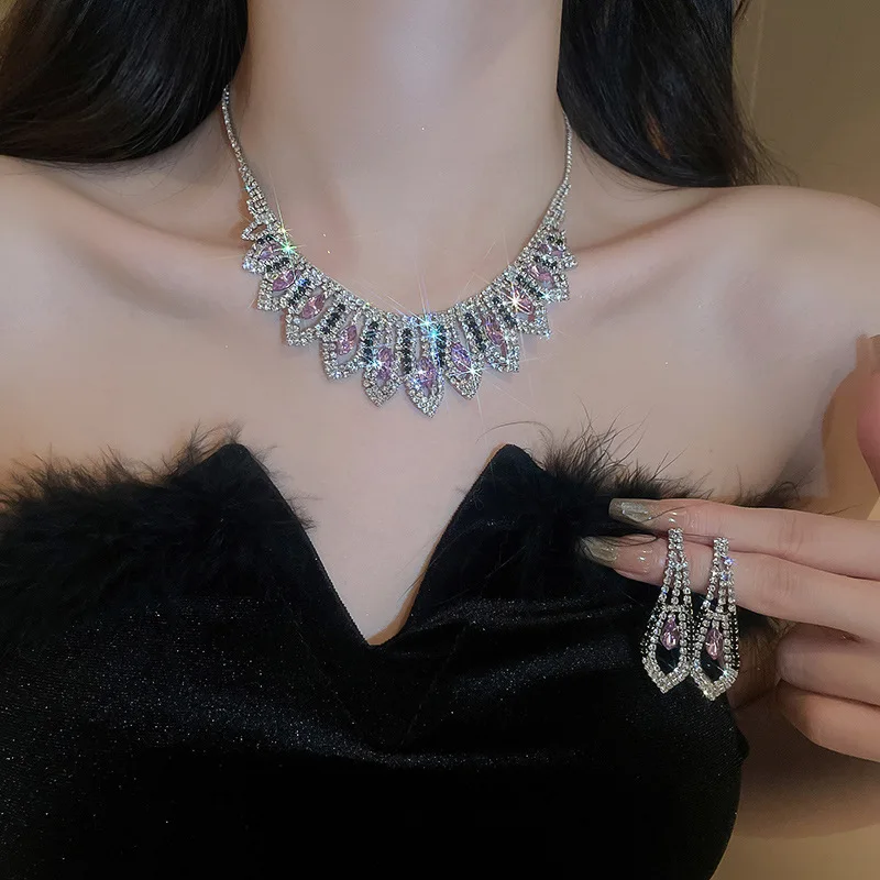 3Pcs/Set Women Crystal Necklace Earrings for Bridal Jewelry Sets,Crystal Jewelry Sets