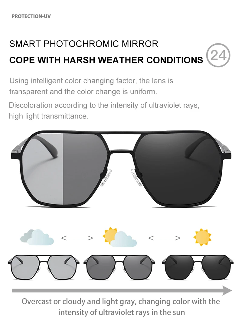 Chic Photochromic Metal Sunglasses - Fashionable Polarized Anti-Glare UV400 Shades