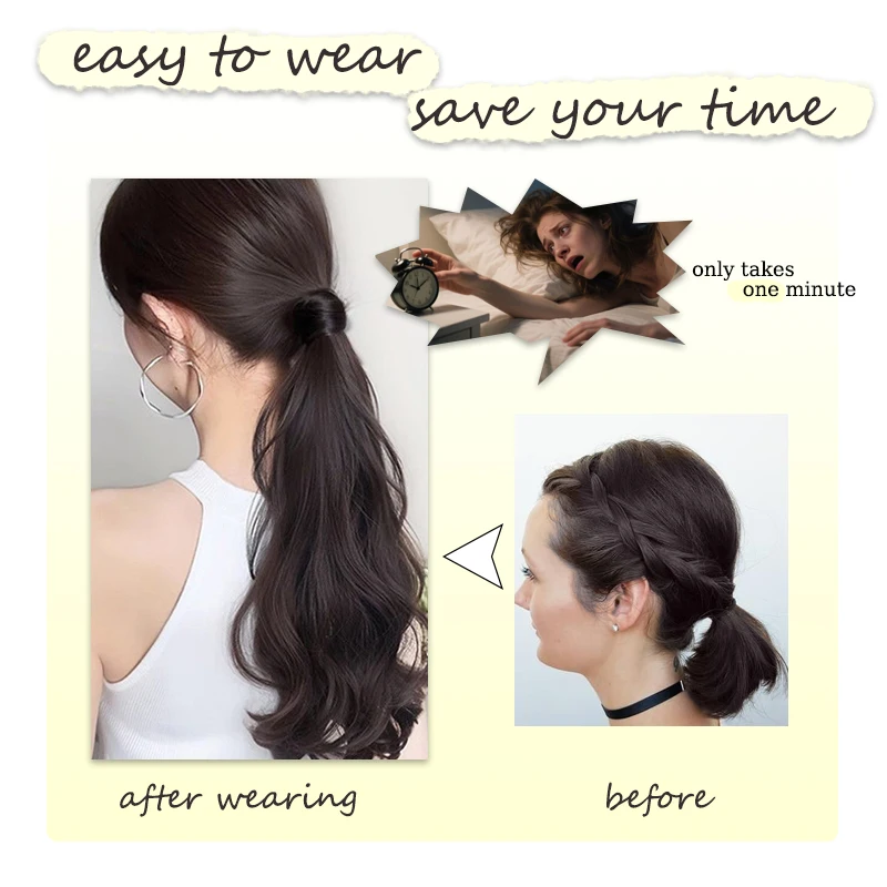 LUPU Hair Ponytail Extensions Wig Natural False Tail for Women Synthetic Black Brown Wavy Ponytail with Elasitc Band for Women