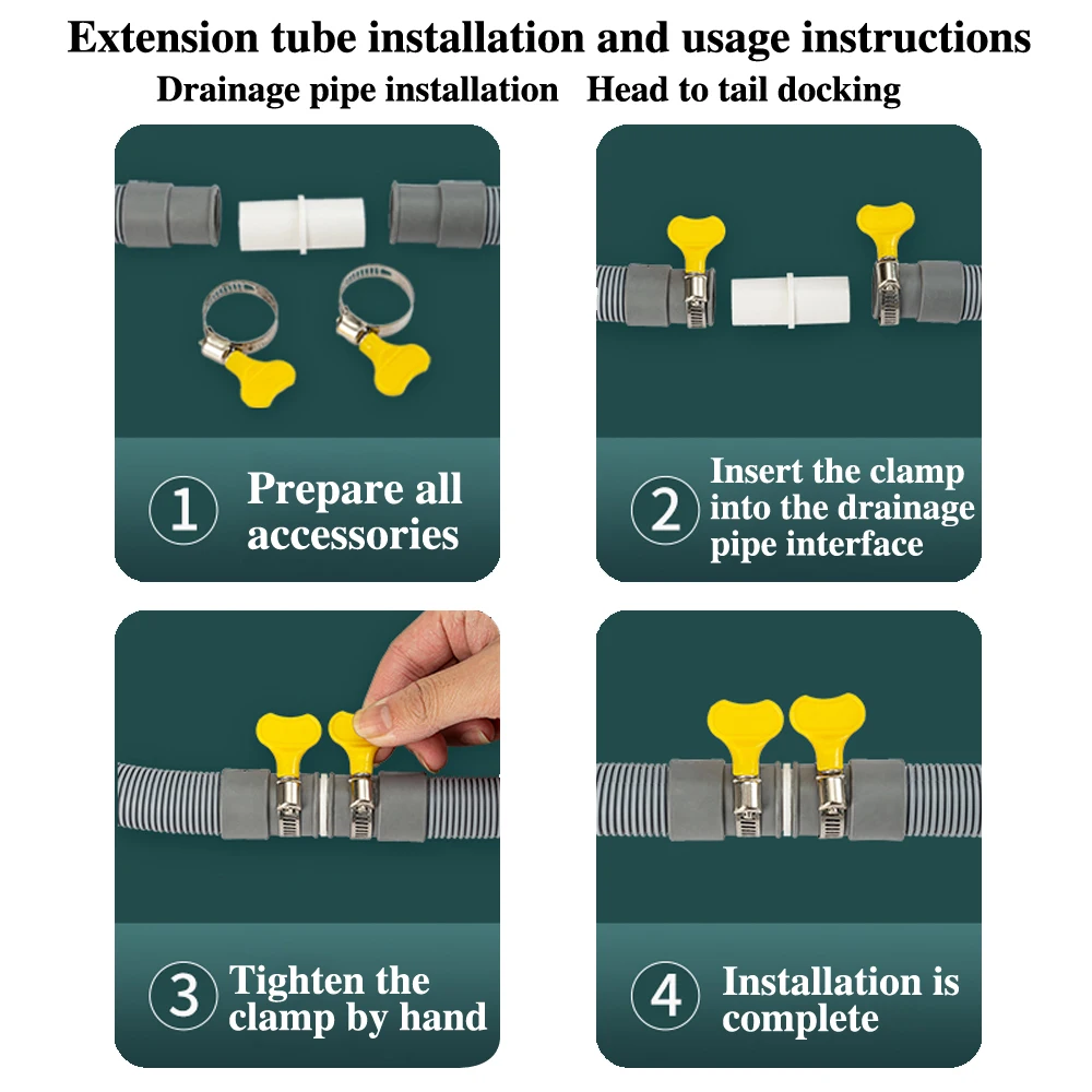 Kit de tubo de desagüe para lavadora y lavavajillas (1 unidad), incluye tubo flexible corrugado, adaptador de extensión y abrazadera._voghion.com