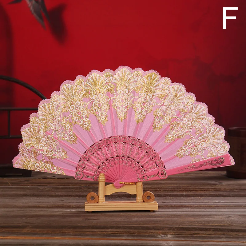 Choyaxo Ventaglio Pieghevole Cinese In Bambù, Pizzo E Seta, Con Nappe, Rosa, 50 Cm Aperto, Per Matrimoni E Balli - copertina