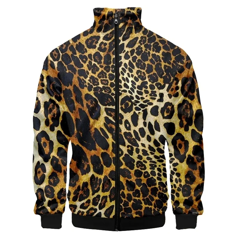 thumbnail image 1 of Chaqueta con cremallera y estampado de leopardo para hombre, moda 3D, manga larga, informal, holgada, estilo Harajuku, con solapa, abrigo de calle, 1 of 5