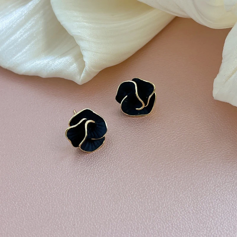 Flower Stud Earrings for Women Folded Unique Design Enamel Multi-layers Floral Small Earrings