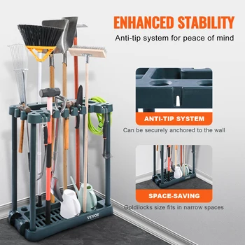 VEVOR 10 Slots Yard Garden Tool Organizer Long-Handled Tool/Rake/Broom Tower Storage Rack Stand Holder for Garage Organization 4