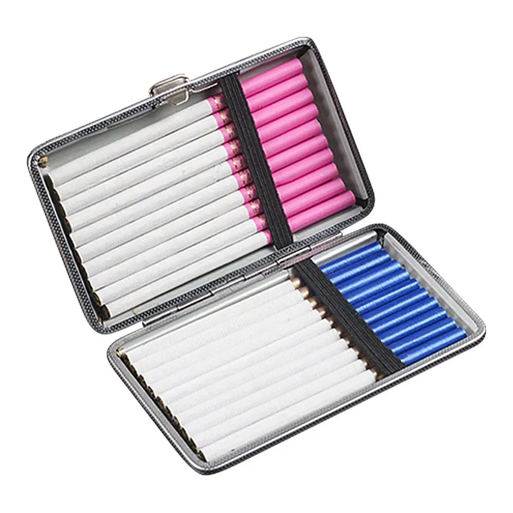 Description Picture 2 of itemLeather Cigarettes Case Man Women Cigarette Box For Hold 14/20 Cigarettes Metal Leather Accessories Slim Cigars Box