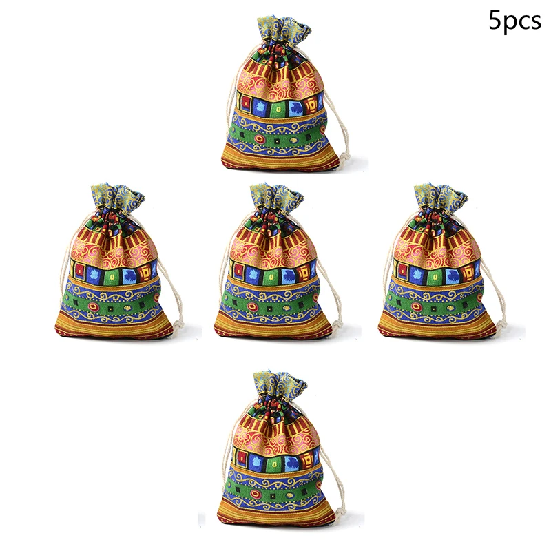 5 adet Şerit Tribal Kabile İpli Çanta Noel Takı Torbalar Parti Çantası Bohemian Pamuk Takı Çantası Etnik Hediye