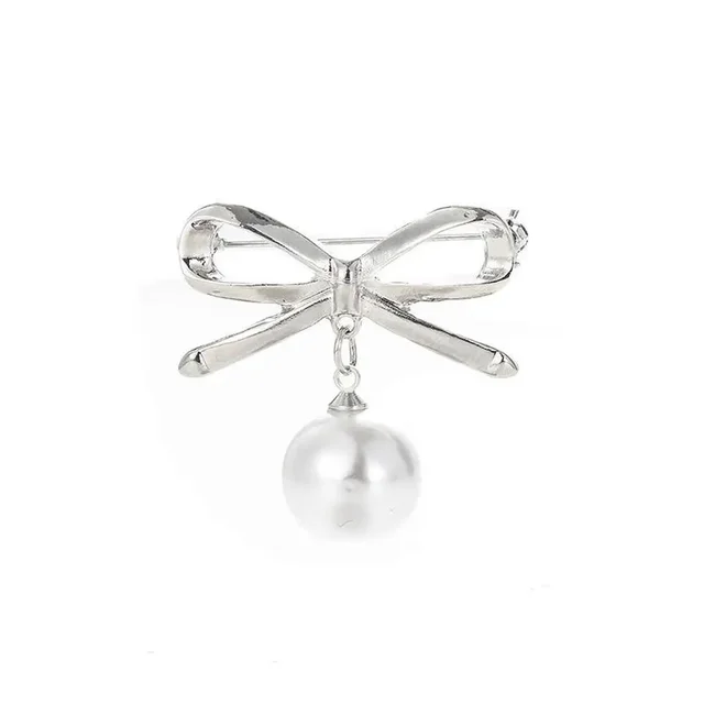 Simple Fashion Bow Brooches for Women Bowknot  Pin Pearl Pendant Safety Lapel Pins  Wedding Jewelry Accessories 5