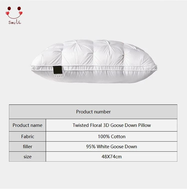 100% cotton white goose down pillow 5 Stars hotel pillow High-end down comfortable pillow 3-dimensional cervical pillow core 6