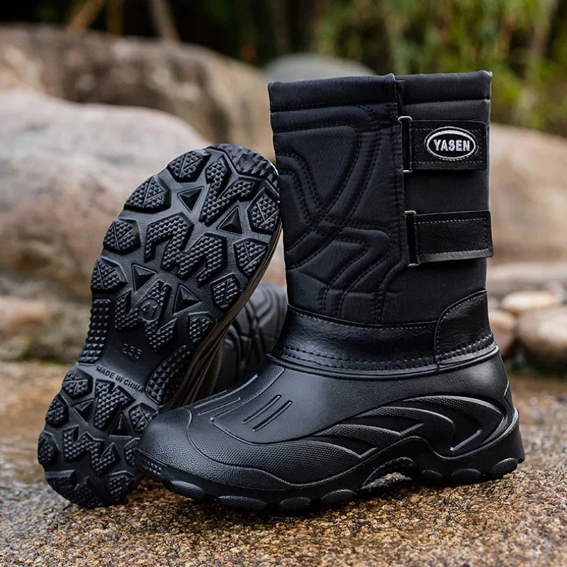 SP5 Men's Winter Waterproof High Boots, Non-Slip Warm Fishing Footwear, Outdoor Snow Boots with Fleece for Cold Weather
