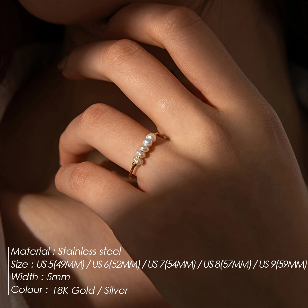 Fashion rings eManco freshwater pearls stainless steel gold-plated round holiday jewelry gifts