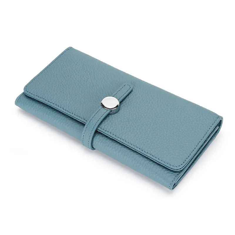 Elegant Women's Genuine Leather Long Clutch Wallet with Zipper Coin Pocket and Card Holder