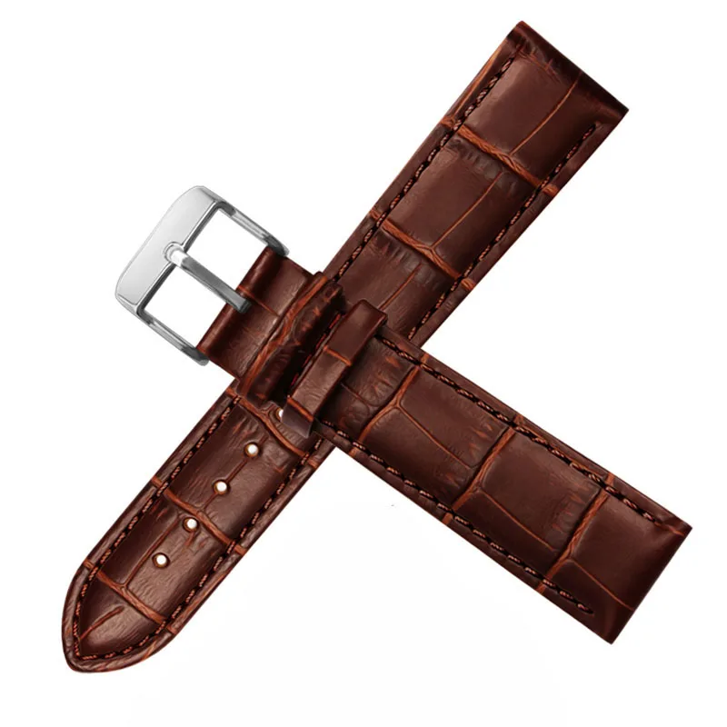 Elegant Universal Leather Watch Strap with Butterfly Buckle - Black & Brown Adjustable Bracelet