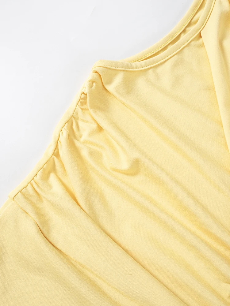 Incline Shoulder Vests Women Solid Concise Summer Stacked Ruched Slim Crop Tanks Female Basic Street Holiday Wild Tops