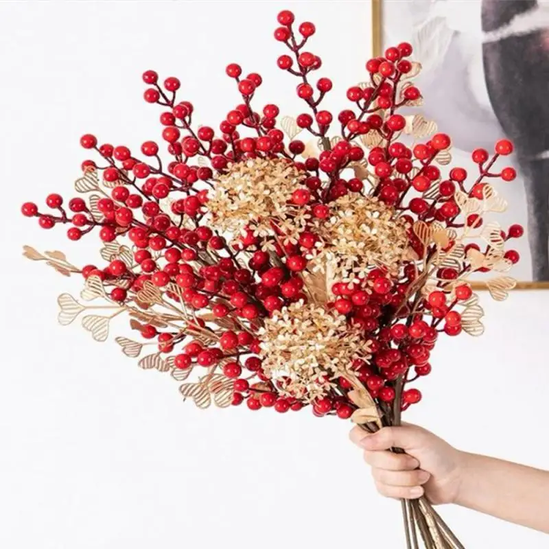 

5pcs Christmas Simulation Berry 14 Berries Artificial Flower Fruit Cherry Plants Home Christmas Party Decoration DIY Gift