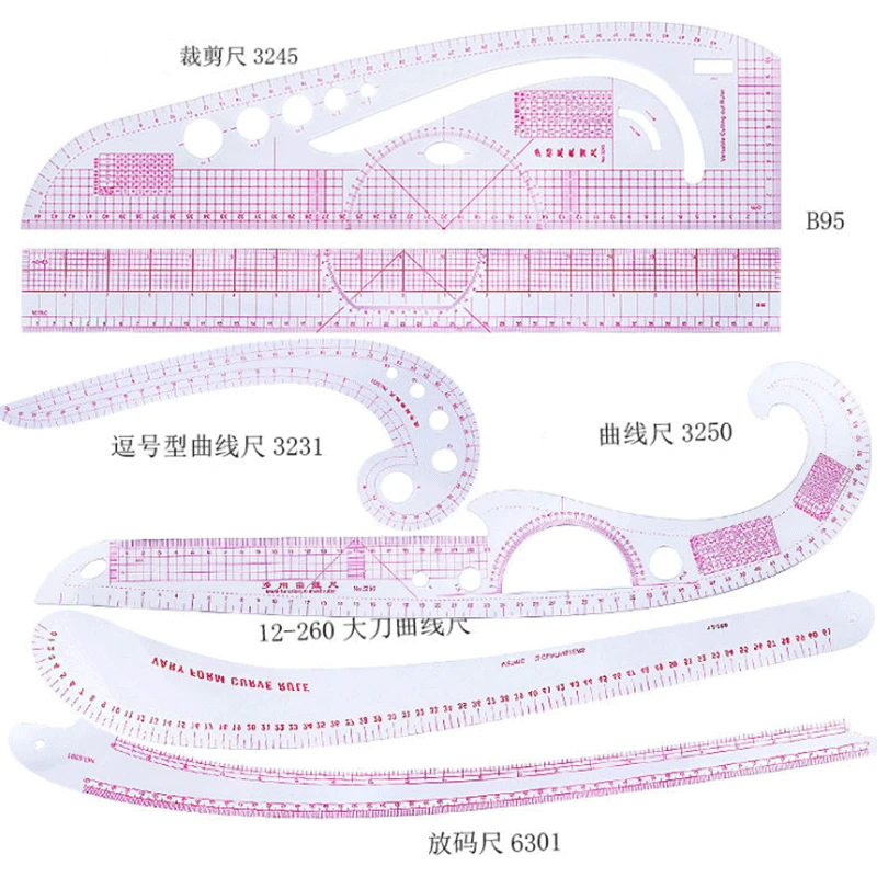 Description Picture 2 of item8/7/6/5pcs Metric Clothes Curve Sewing Ruler Drawing Stencil Making Grading Curve Rule Pattern Making Accessories Making