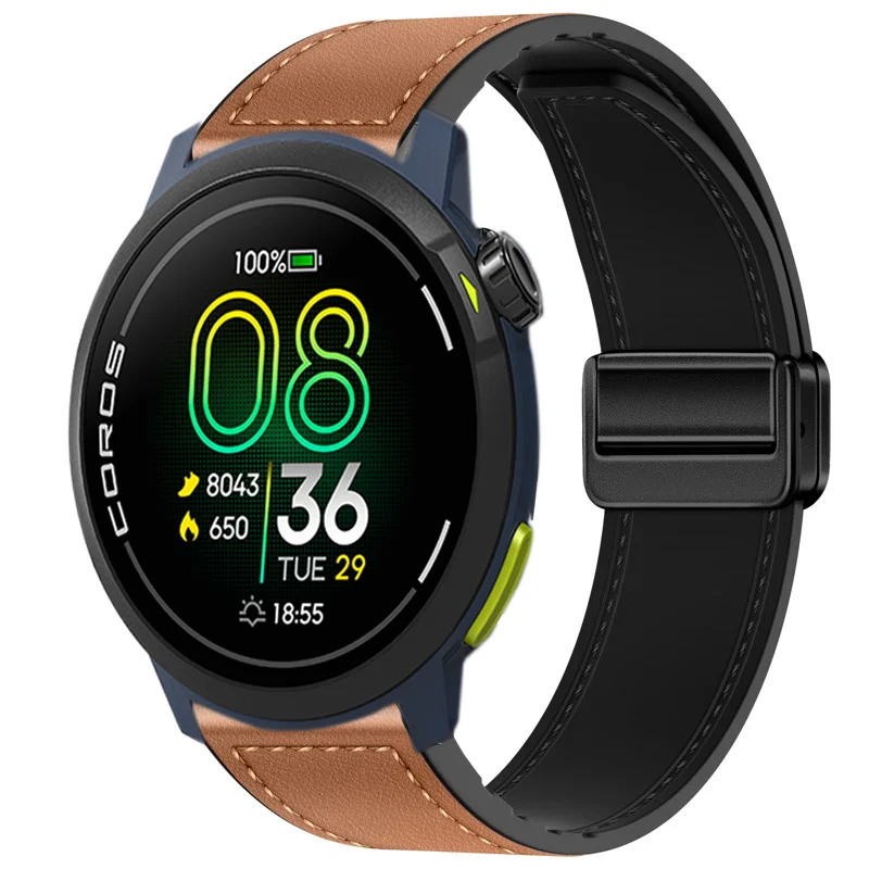 Premium Hybrid Silicone-Leather Strap with Magnetic Buckle, 20mm/22mm