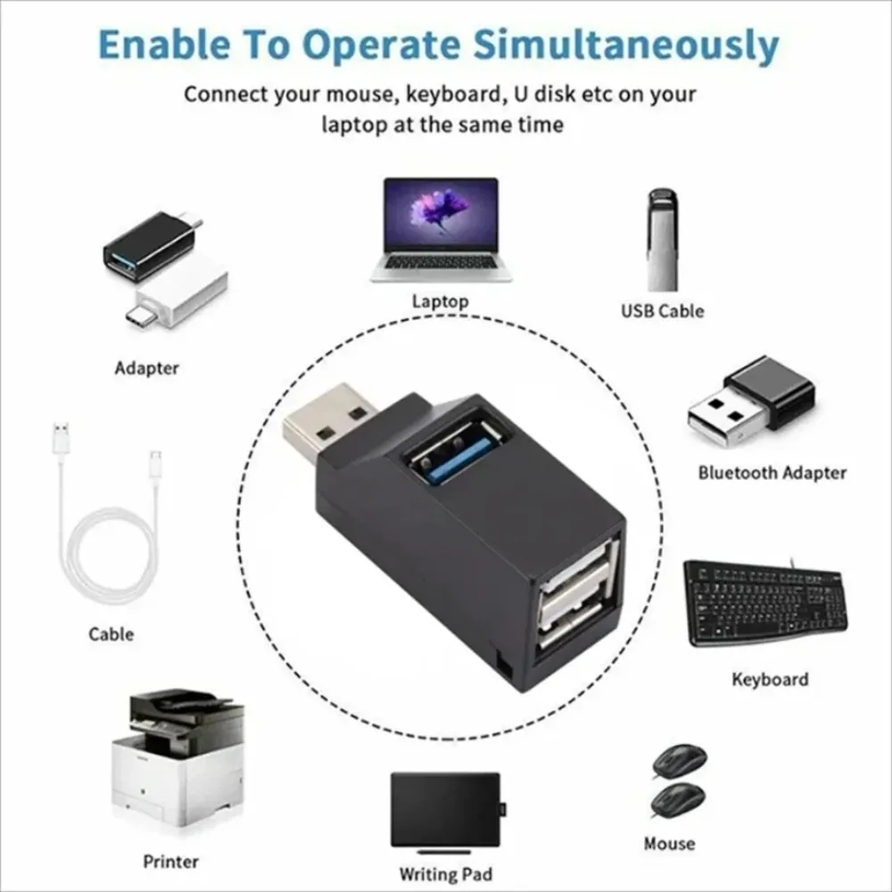 BGGQGG 3.0 HUB Adapter Extender Mini 1 To 3 Ports High Speed USB 2.0 Hub For PC Laptop U Disk Card Reader Accessories_voghion.com