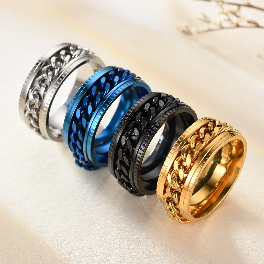 Anillo antiestrés y ansiedad para hombres, giratorio de acero inoxidable,  cadena libre, números romanos, Fidget, Anillos de articulación giratoria de  Metal - AliExpress