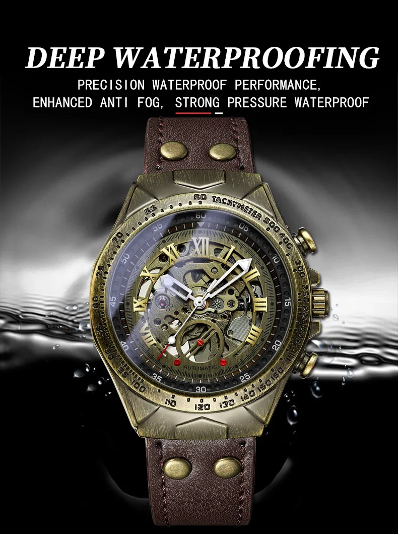 Classic Bronze Mechanical Leather Watch-Giltoria