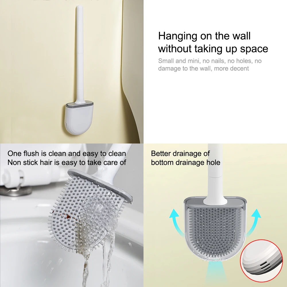 Flexible Silicone Toilet Brush With Holder Leakproof Soft Toilet Bowl Cleaner Brush Bathroom Wall Mounted Cleaning WC broom toilet brush set,toilet brush holder