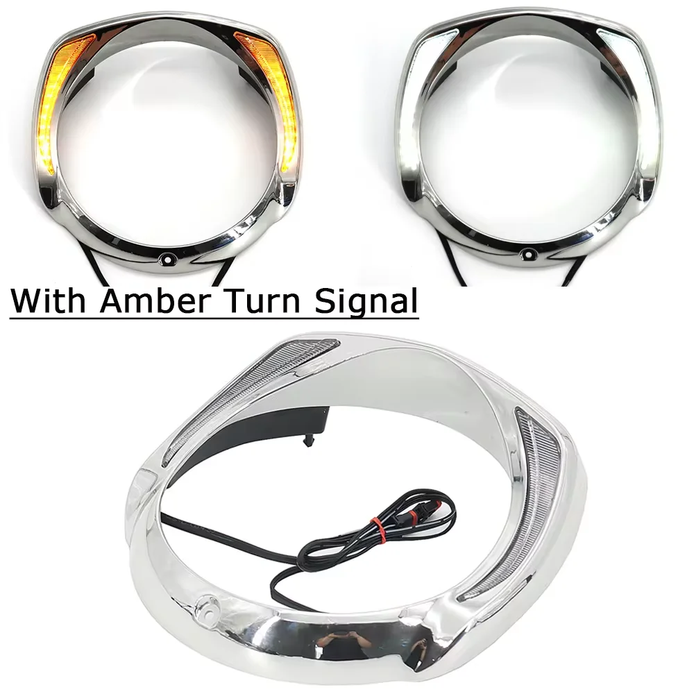 Amber Turn Signal LED Headlight Bezel Visor Trim Ring For Harley CVO Touring Electra Glide Street Glide Tri 2014-Up motorcycle led lights motorcycle accessories