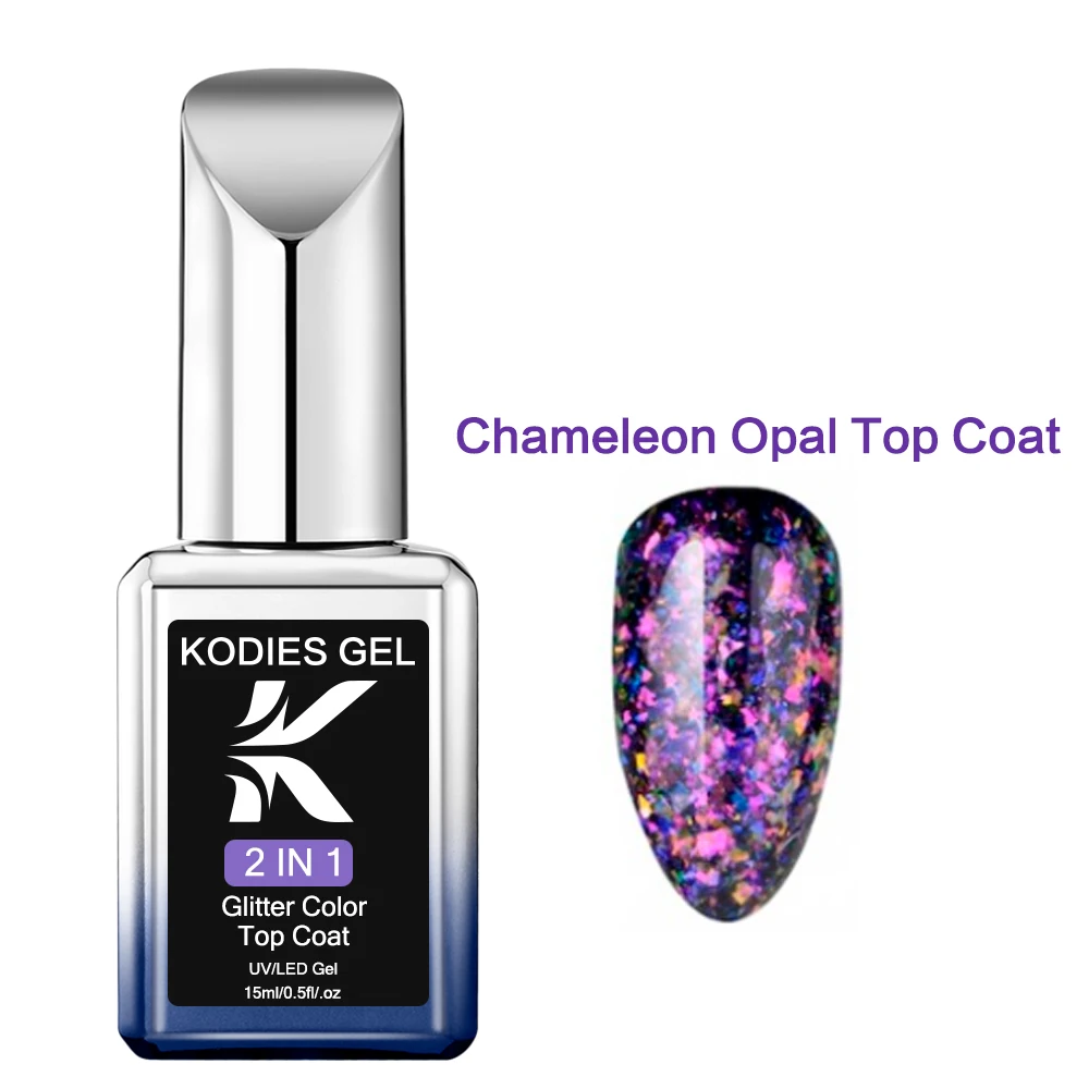KODIES GEL Glitter Top Coat Chameleon Gel Nail Polish Aurora Opal Powder UV/LED Gel Finish Colorshift Manicure Nails Art Sealer 2