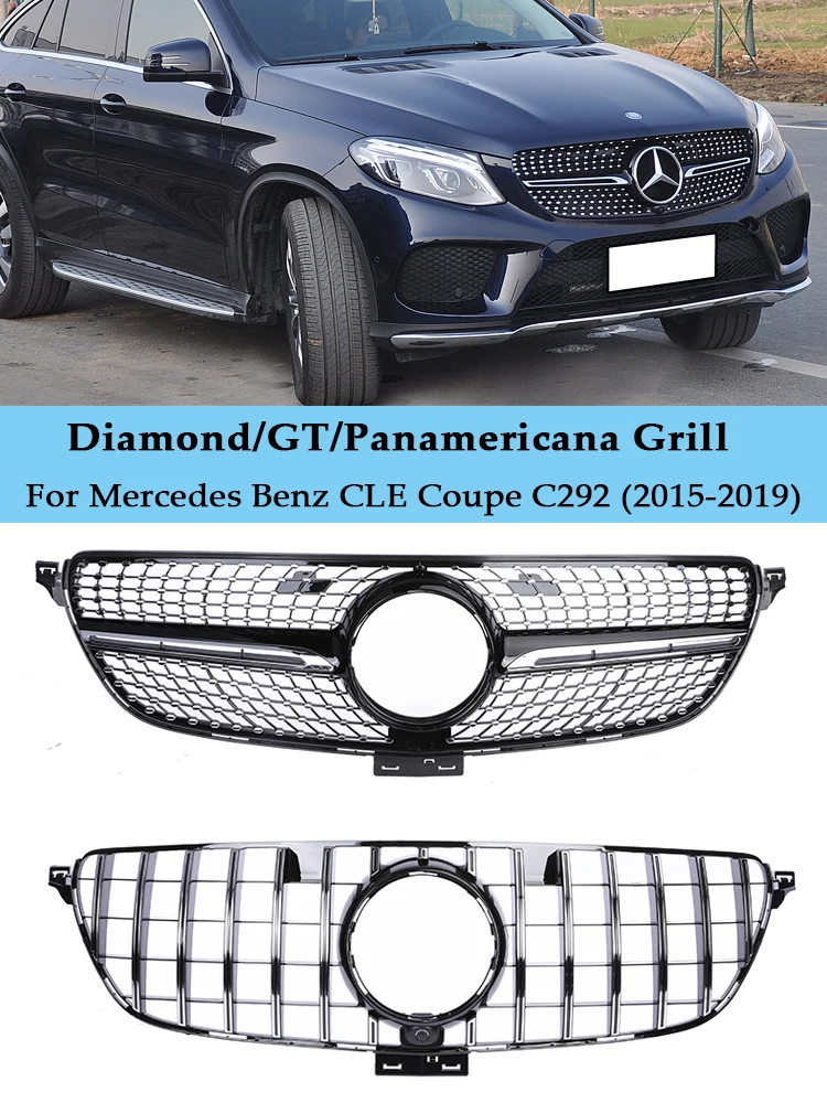 

Front Bumper Panamericana GT Grille For Mercedes Benz GLE Coupe C292 Diamond Style Grill 2015 2016 2017 2018 2019 Black Silver