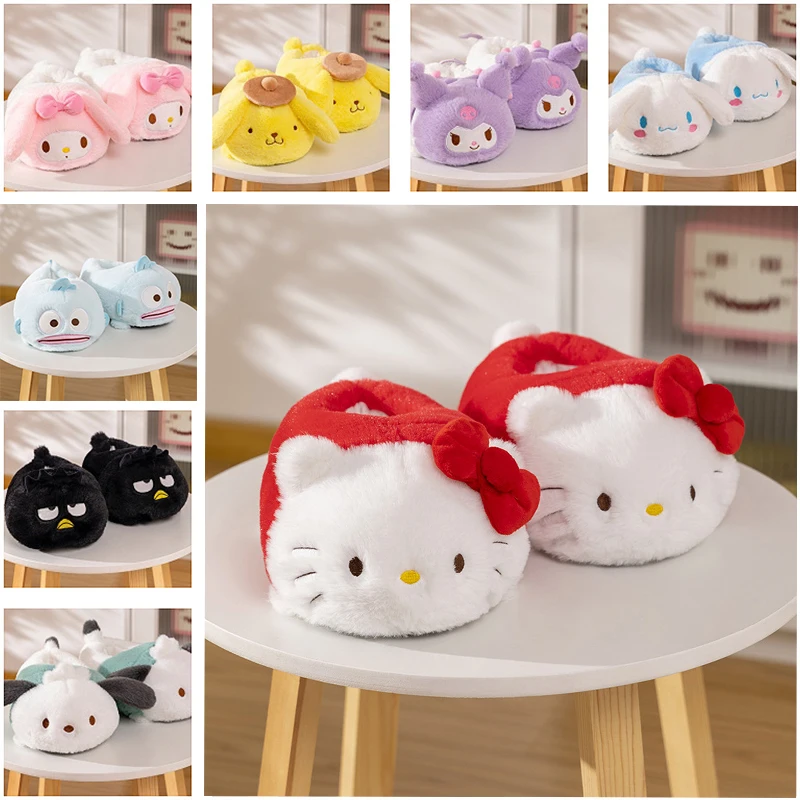 

Женские хлопковые тапочки Аниме Kuromi домашняя хлопковая обувь мультяшная толстая подошва Нескользящая плюшевая теплая плюшевая домашняя обувь подарок