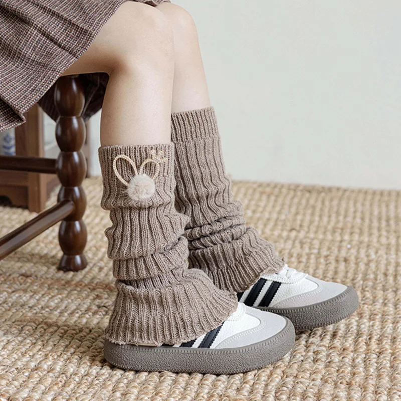 Korean Calf Knee High Long Leggings Sock for Kids Girls Bow Rabbit Ears Children Pile Stockings Cotton White Black Leg Warmers