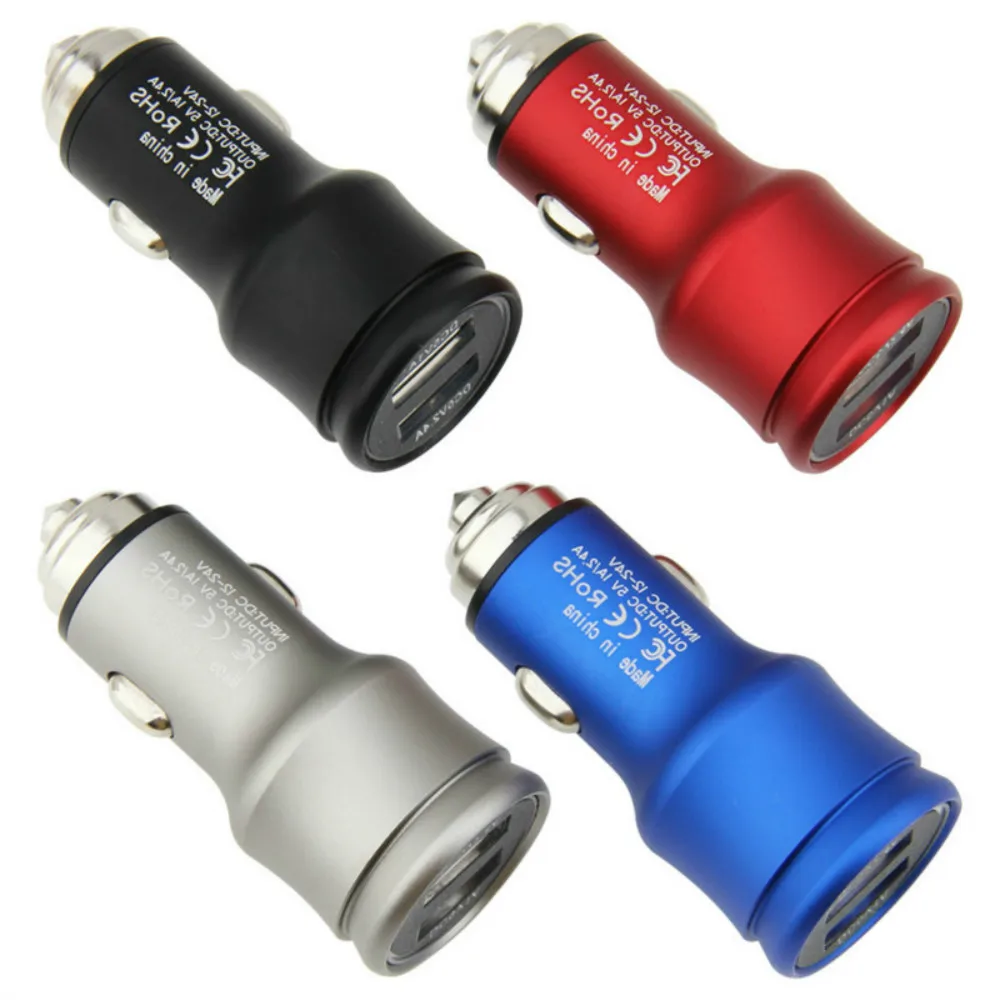 

100 шт./партия, автомобильное зарядное устройство с двумя USB-портами