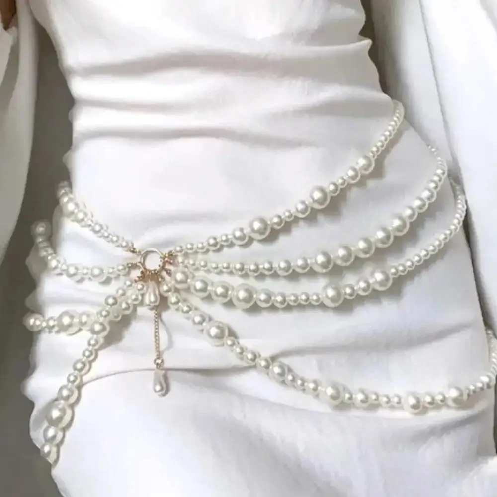 Y2K Taille Kette Luxus Multilayer Perle Quaste Körper Schmuck Charakter Spielen Frauen Gürtel Geschenk