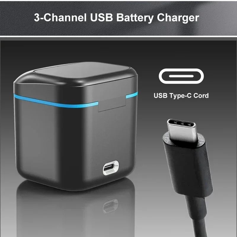 Набор из 3 аккумуляторов для GoPro Hero 9/10/11 - зарядное устройство USB-C