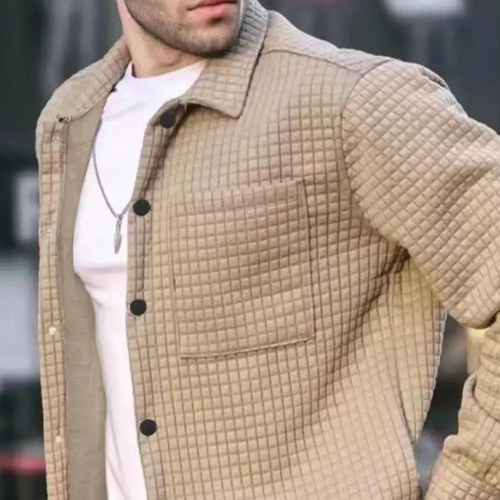 Description Picture 2 of itemMen Single-breasted Coat Men's Spring Cardigan with Turn-down Collar Patch Pocket Soft Breathable Long Sleeve Coat for A Stylish