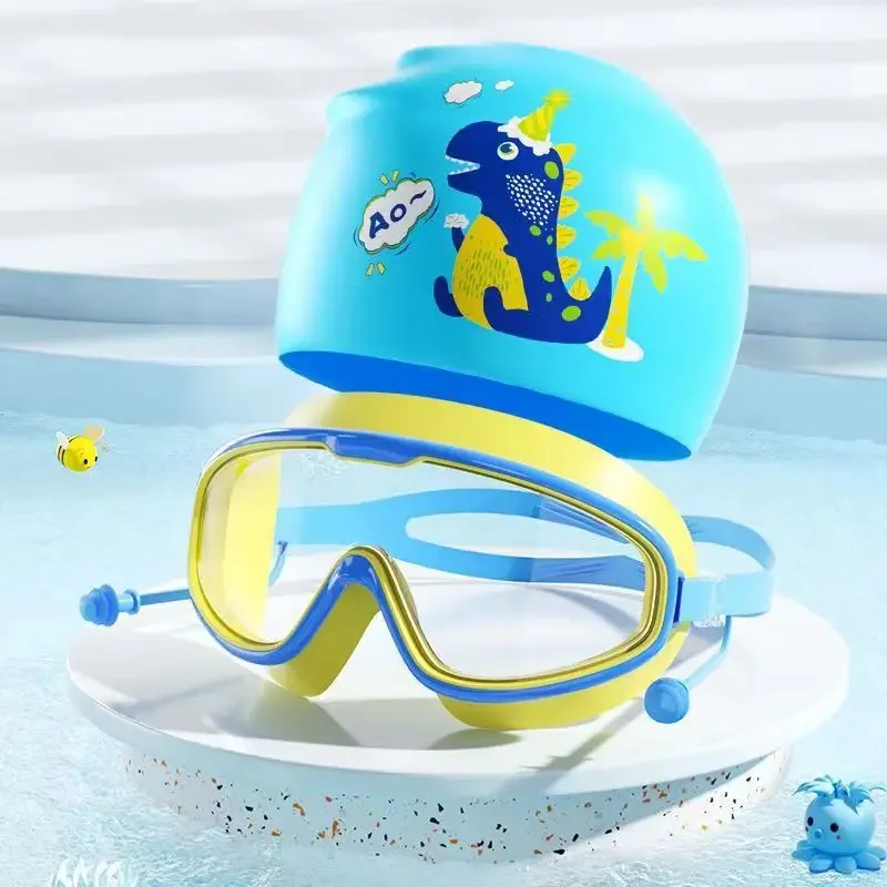 Children's Waterproof Silicone Underhead Universal Enlarged High Elasticity Cartoon Printed Swimming Cap For Boys and Girls swimming cap