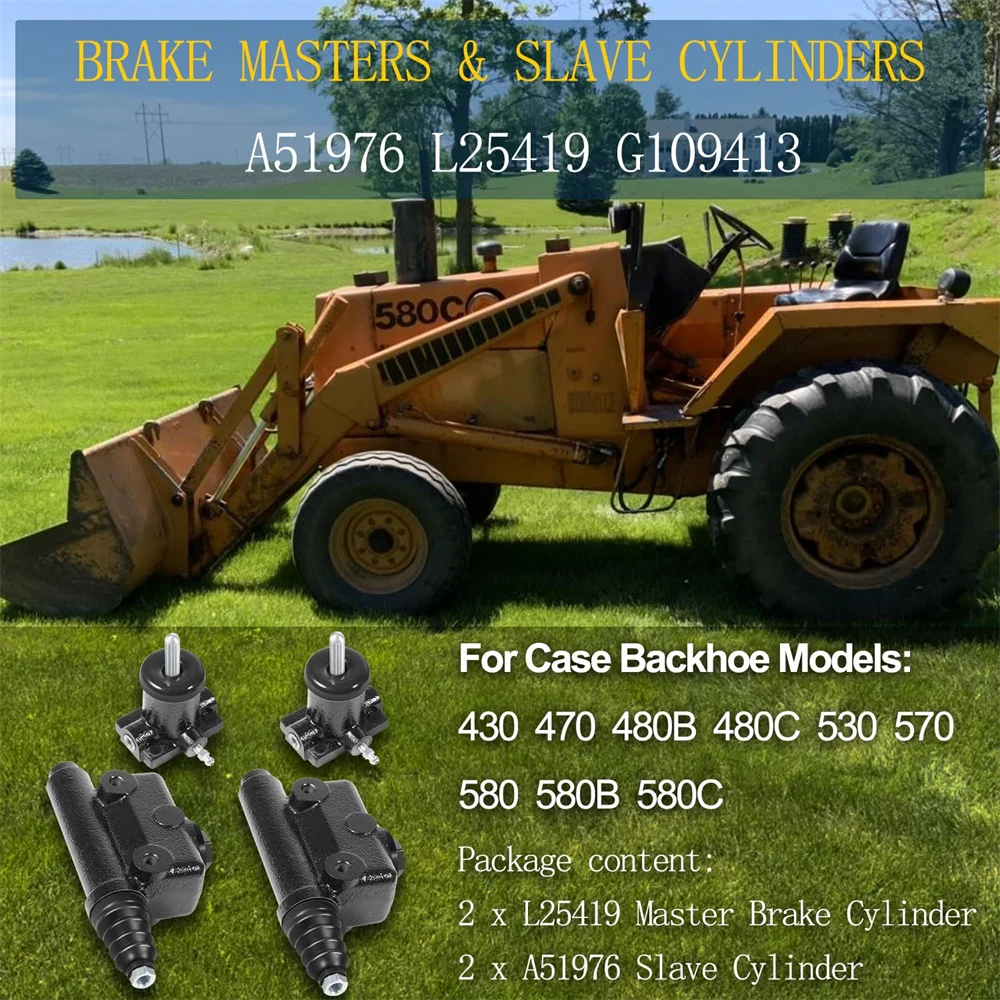 2X A51976 L25419 Brake Master & Slave Cylinder Kit For Case 430 450 450B 450C 480 480B 480C 480D 580 580B 580C 850B 850C G109413