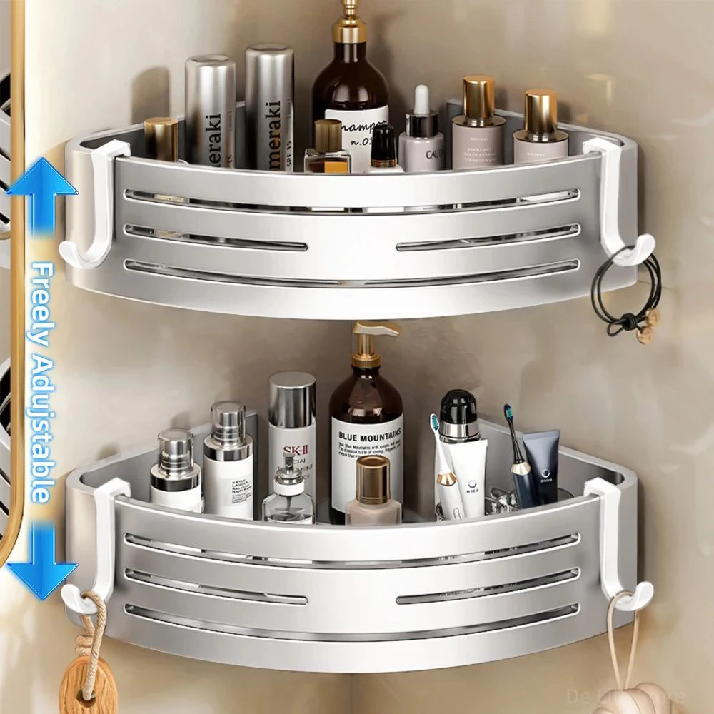 1-2PCS Shower Corner Shelf with Towel Bar Hook Space Aluminum Bathroom Shelf Without Drilling Shampoo Holder Bathroom Accessorie 3