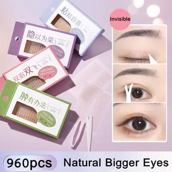 960PCS Invisible Double Eyelid Tape Sticker Long Lasting Double-Fold Self-Adhesive Paste Clear Beige Big Eye Tools 1