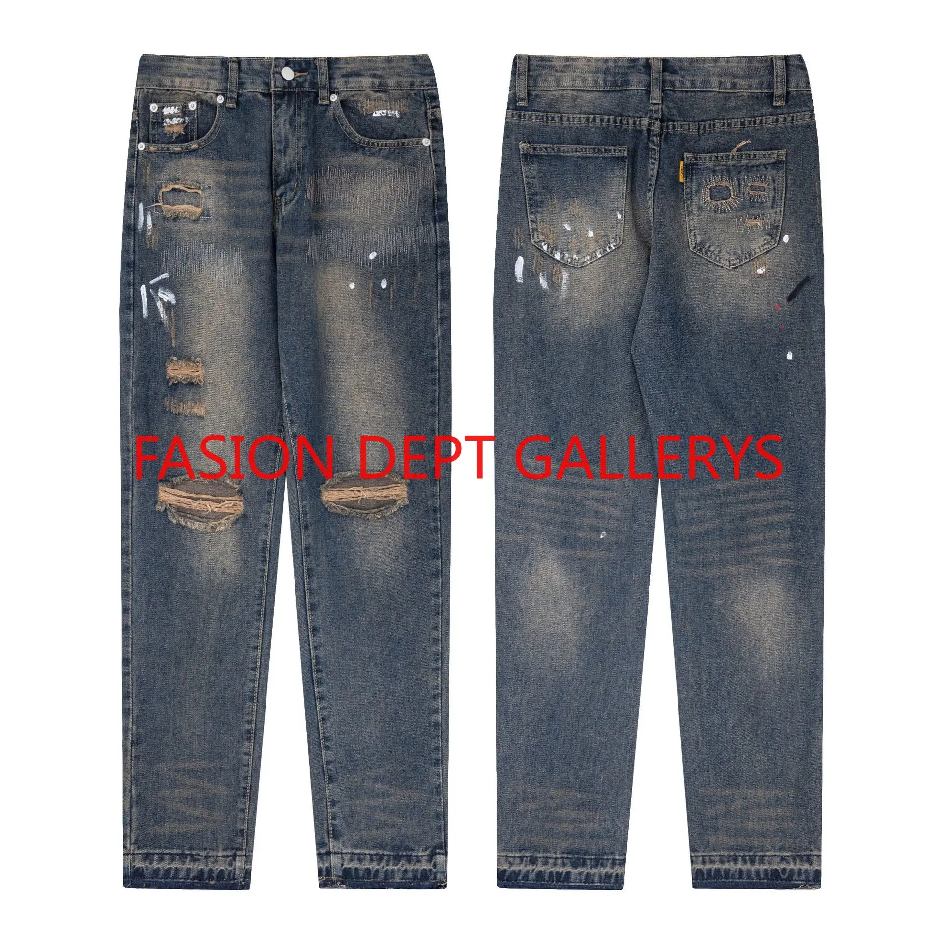 

Новинка 2024, осенние и зимние джинсовые брюки с потертостями и дырками, мужские и женские джинсовые брюки, оптовая продажа