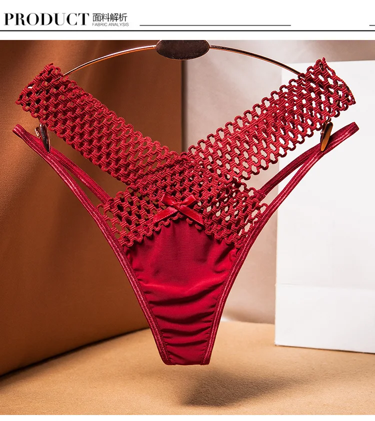 Perizoma In Pizzo Con Fiocco | Tanga Sexy Trasparente Donna - Bianco/Nero/Rosso - Foto 6