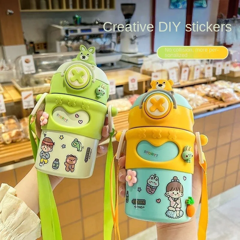

500 ML Sports Water Bottle Little Animal Children'S Thermos Cup With Straw 316 Stainless Steel Girls Cute Kindergarten Water Cup