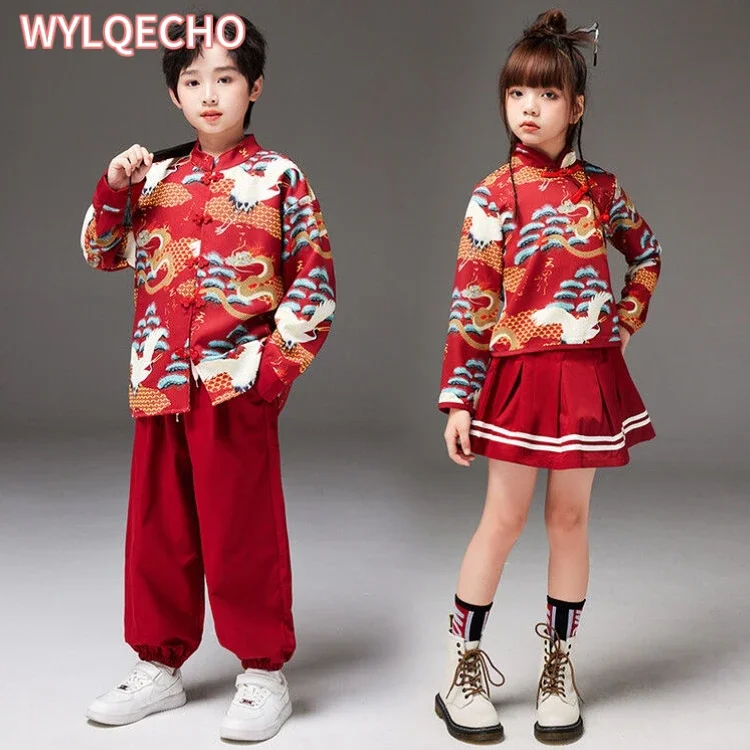 

Red Chinese Style Printed Clothes Set Ancient Tang Costume Stage Clothing Girl Hanfu Skirt Style Chinese New Year Outfit